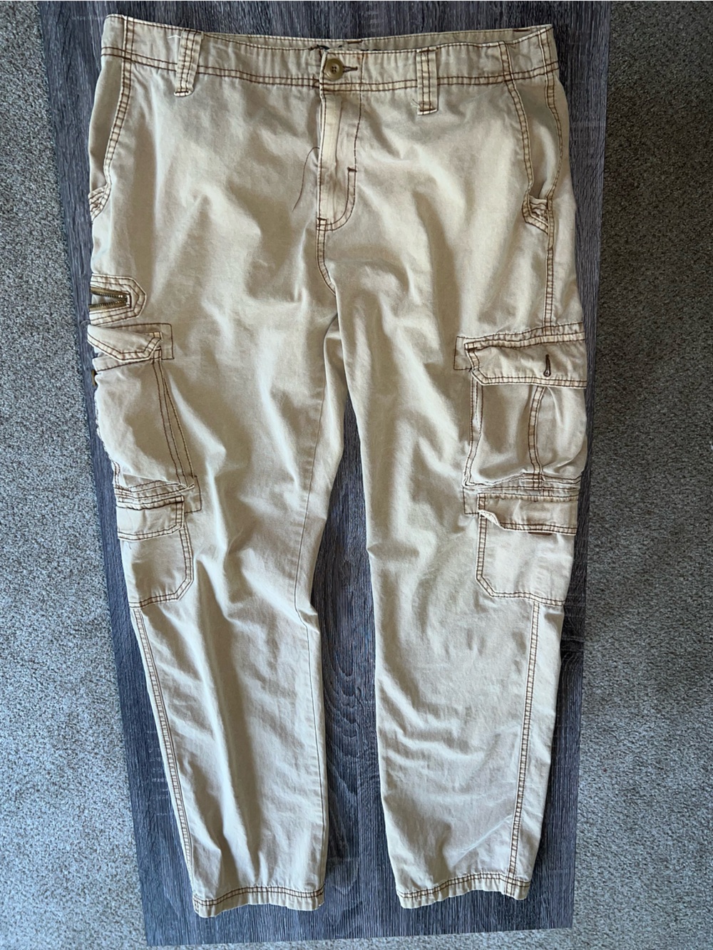 Plugg Beige Cargo Pants with Multiple Pockets | Size 38X34